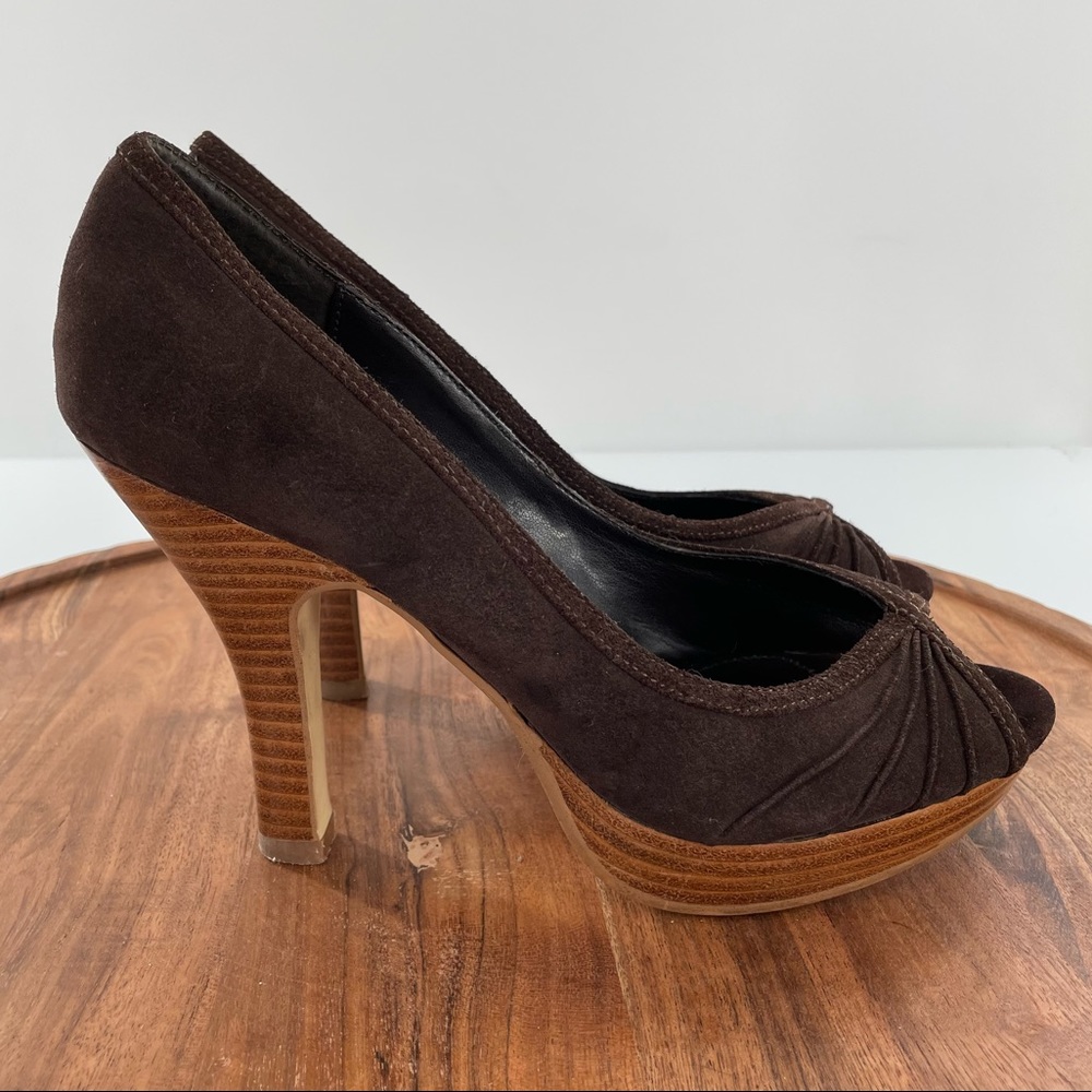 Steve Madden Brown Suede Open Toed High Heels, Size 8.5M